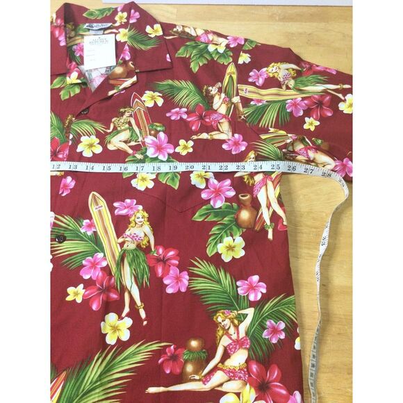 Aloha Republic Hawaiian Button Up Hula Girl Shirt Made In USA XL Short Sleeve - Picture 5 of 7